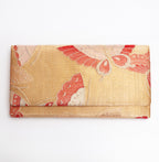 Gold Japanese silk envelope clutch with red and pale gold butterfly design
