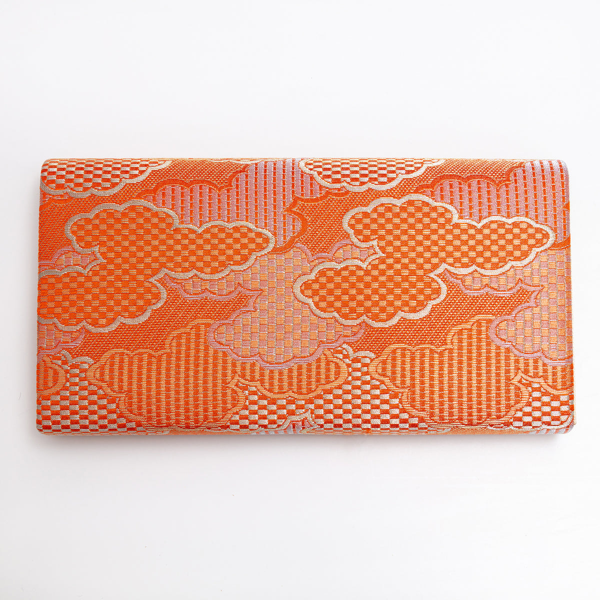 Back of metallic orange and gold vintage Japanese silk clutch