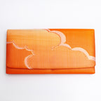 Metallic orange vintage Japanese silk foldover clutch with bold gold cloud motif