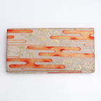 Back of pale gold Japanese kimono silk envelope clutch with woven floral details