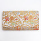 Silver and gold vintage Japanese silk envelope clutch with peony, bamboo and pine motifs