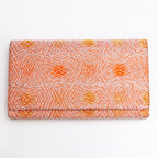 Peach and silver vintage Japanese silk envelope clutch with abstract rippling pattern and gold accents
