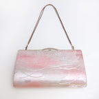 Back of pink and silver vintage Japanese silk clutch bag