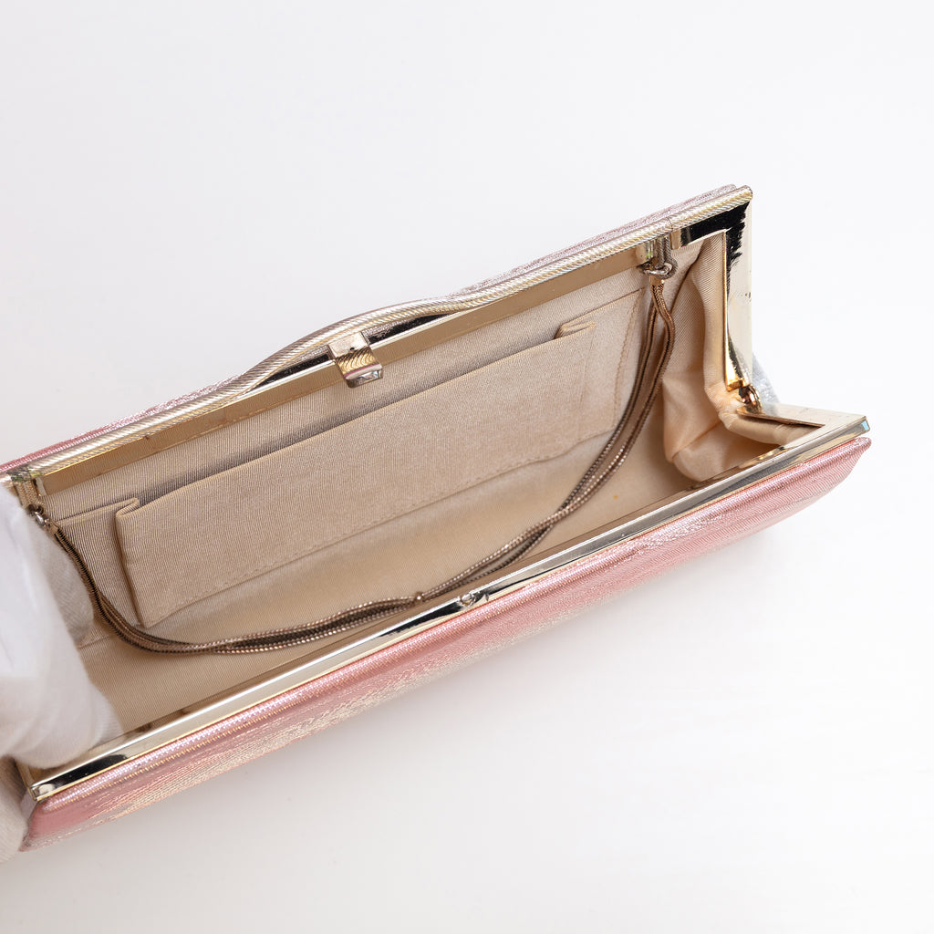 Pink silver kimono silk clutch with chain tucked inside
