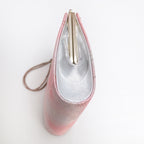 Pink silver Japanese kimono silk clutch bag showing silver side panel