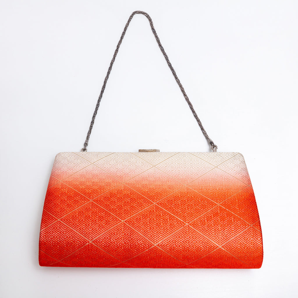 Back of orange and cream vintage Japanese silk clutch bag