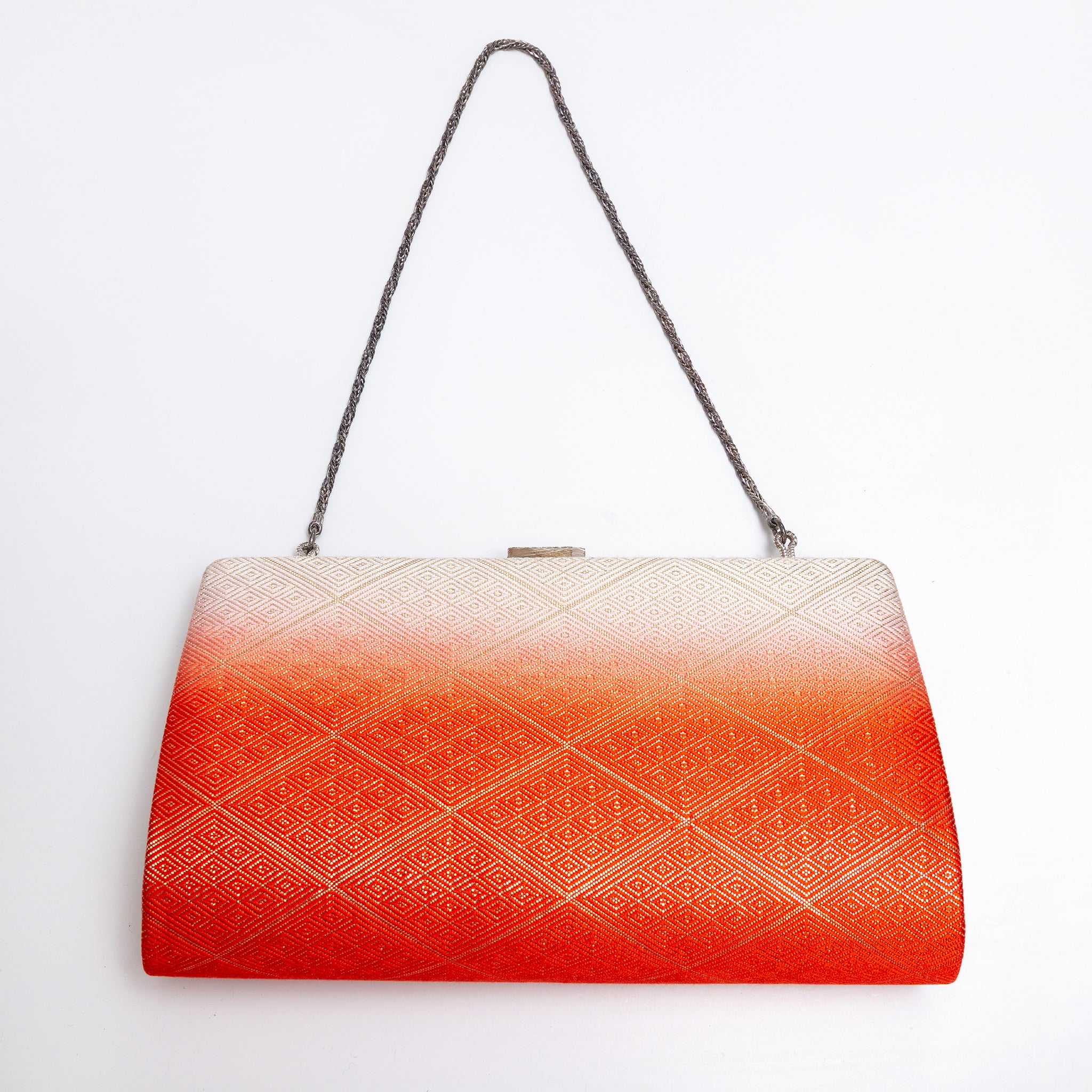 Back of orange and cream vintage Japanese silk clutch bag