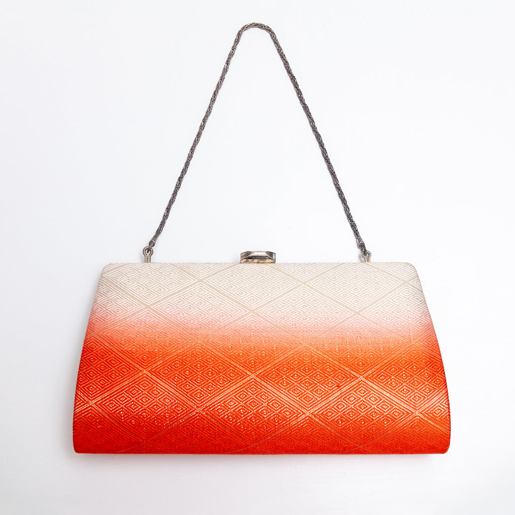 Orange cream Japanese kimono silk clutch bag with gold diamond pattern