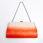 Orange cream Japanese kimono silk clutch bag with gold diamond pattern