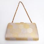 Back of metallic gold and silver vintage Japanese silk clutch bag