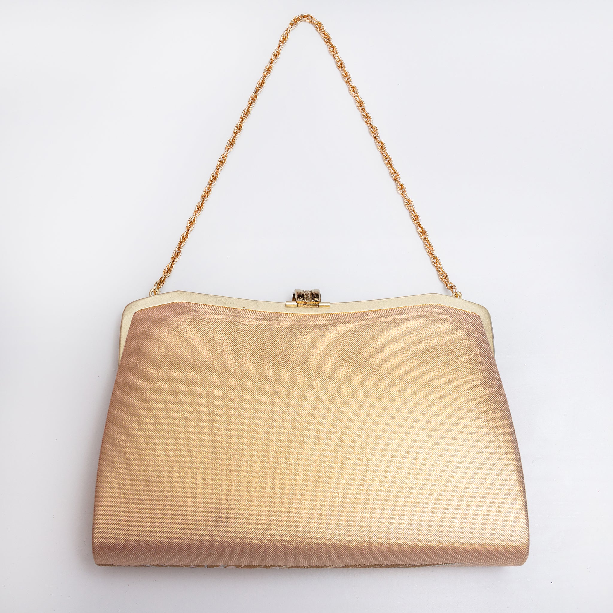 Plain metallic gold silk back of vintage Japanese clutch bag