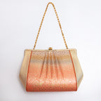 Abstract burnt orange, blue-grey and gold Japanese kimono silk clutch bag
