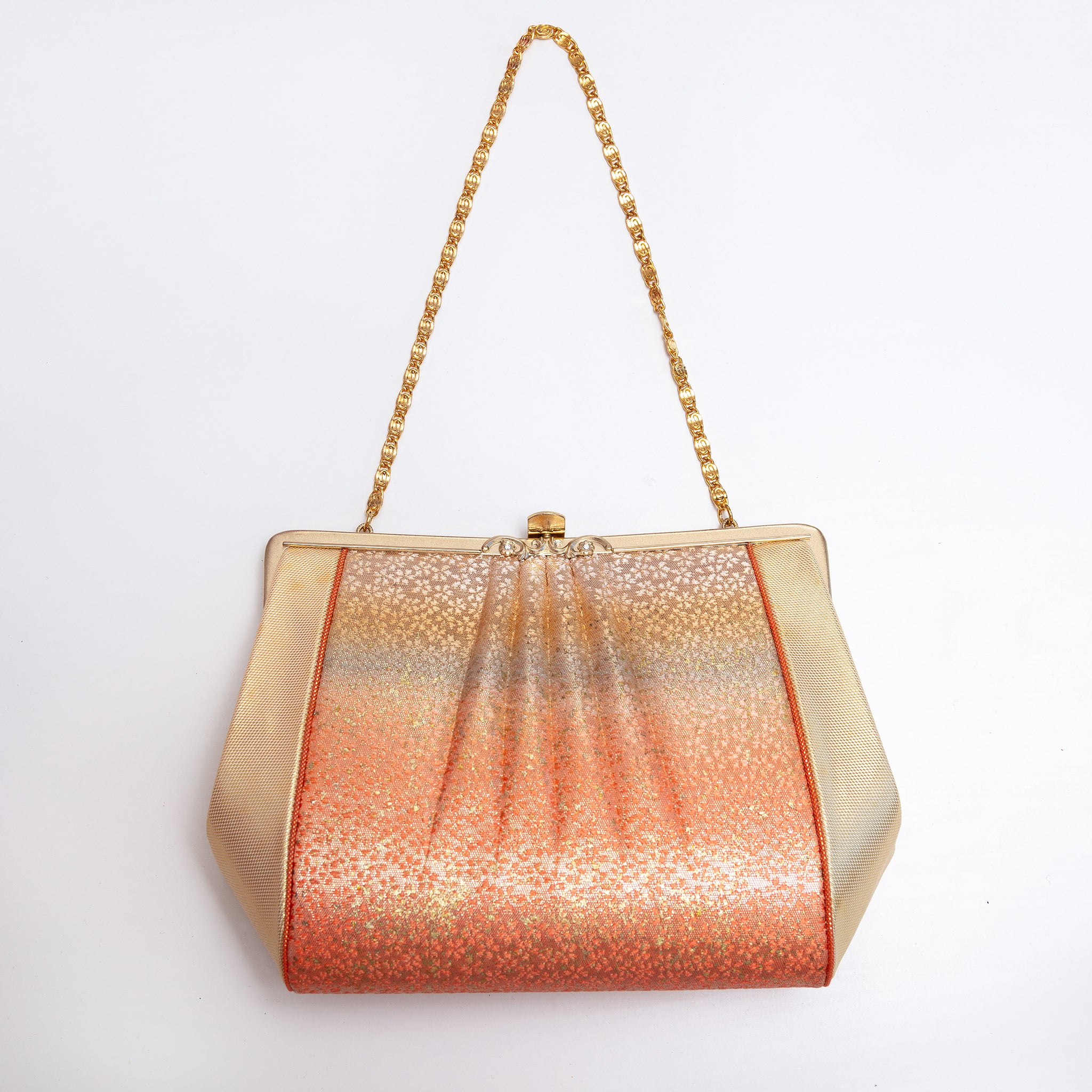 Abstract burnt orange, blue-grey and gold Japanese kimono silk clutch bag