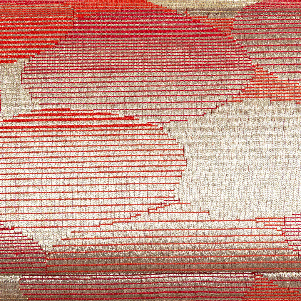 Close-up of red-gold abstract cloud design woven into vintage kimono silk