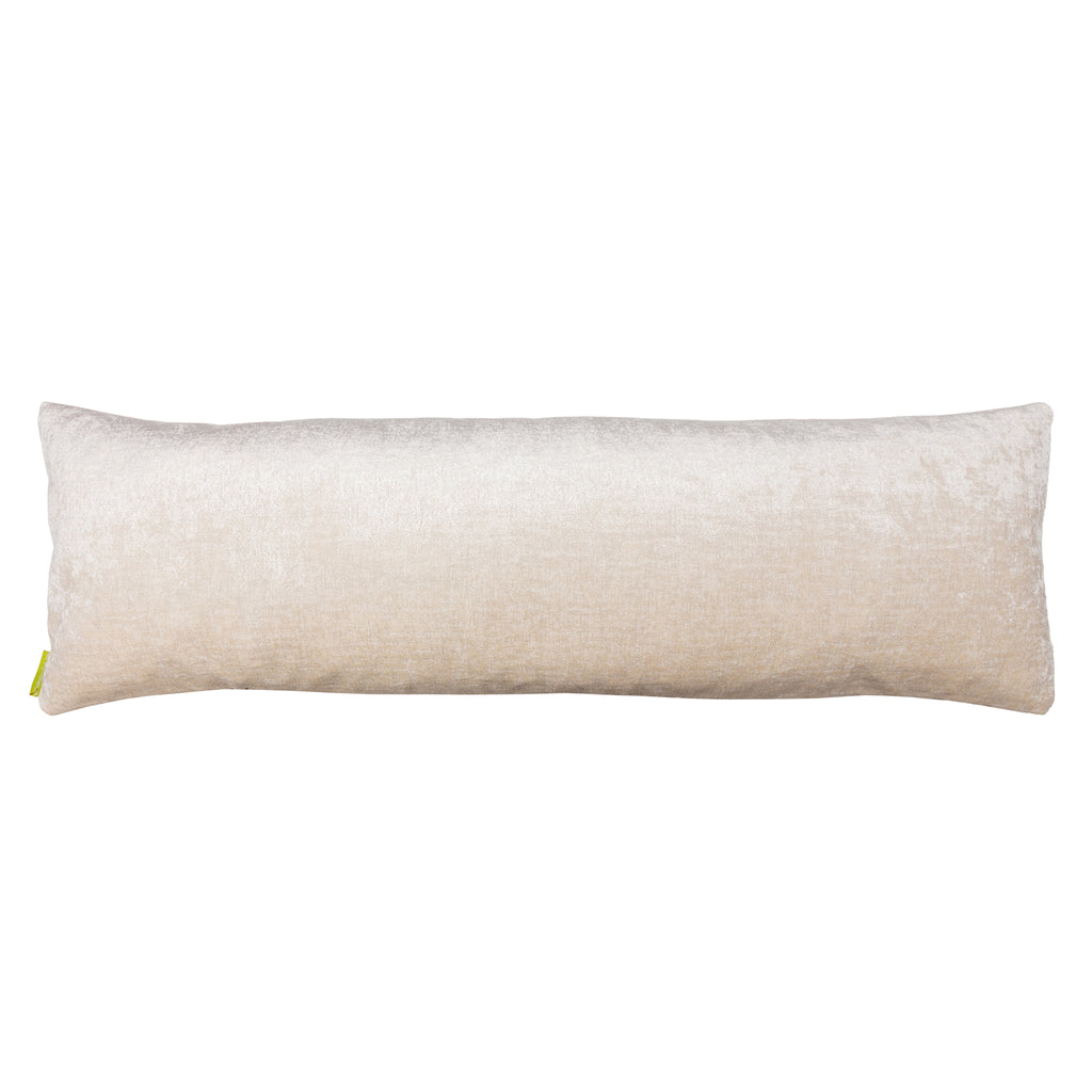 Close-up of the textured oyster velvet back detail highlighting the luxurious, soft surface of the bolster