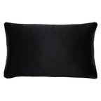 Reverse view of a rectangular black silk obi cushion in plain black vintage silk.