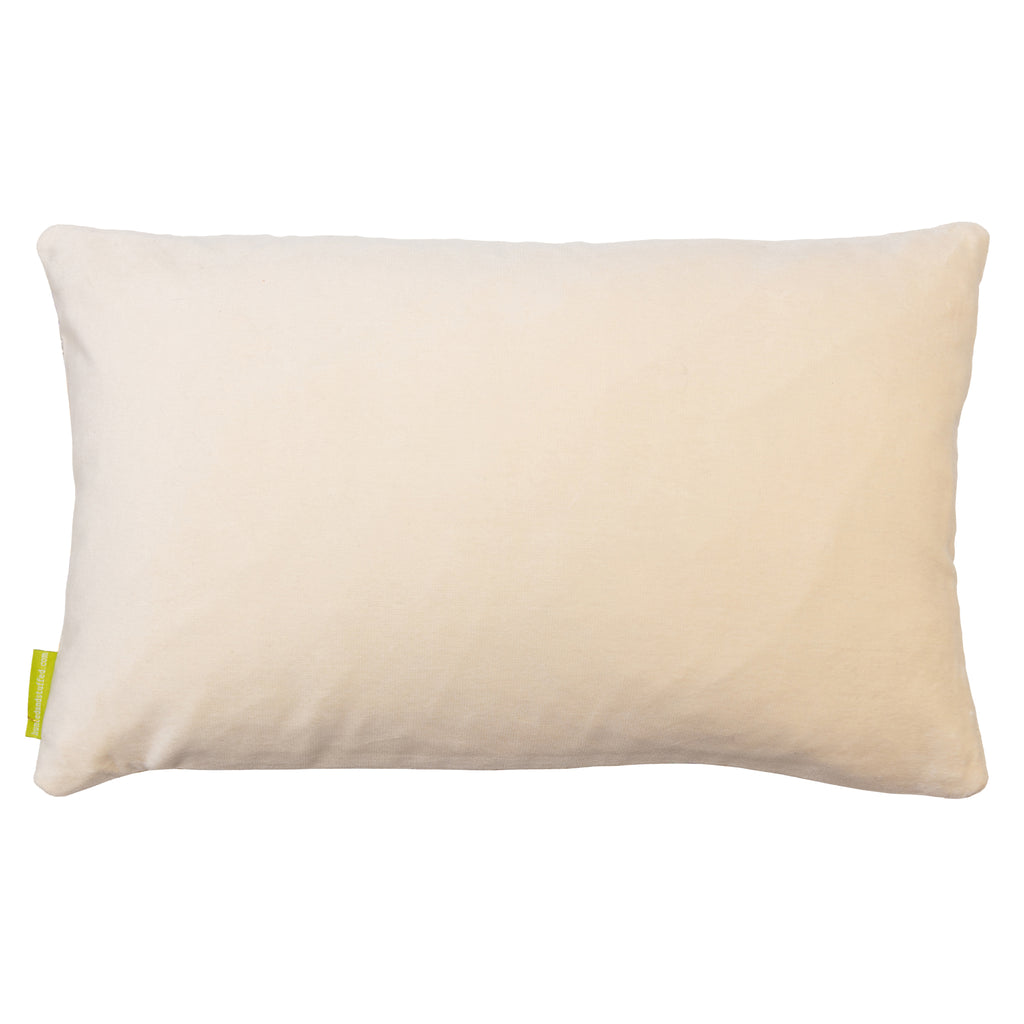 Reverse of the rectangular cushion in cream velvet.