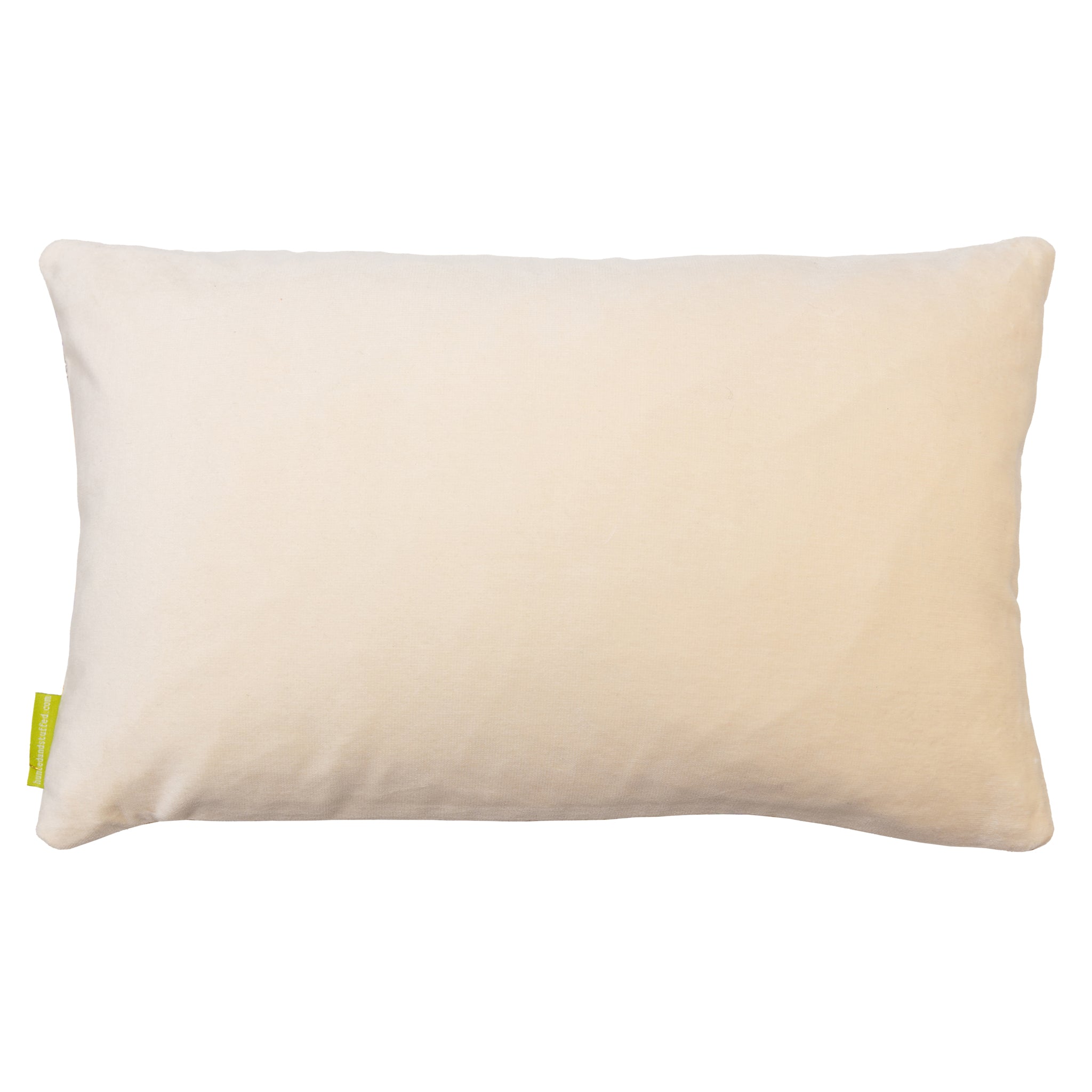 Reverse of the rectangular cushion in cream velvet.