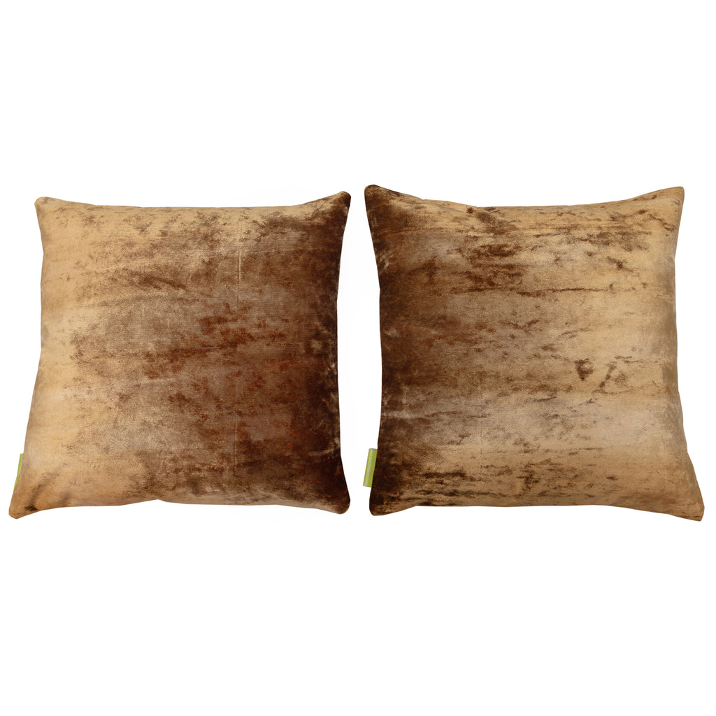 Close-up of green silk fabric detail highlighting the textured gold velvet backing on the 16-inch oriental cushion pair.