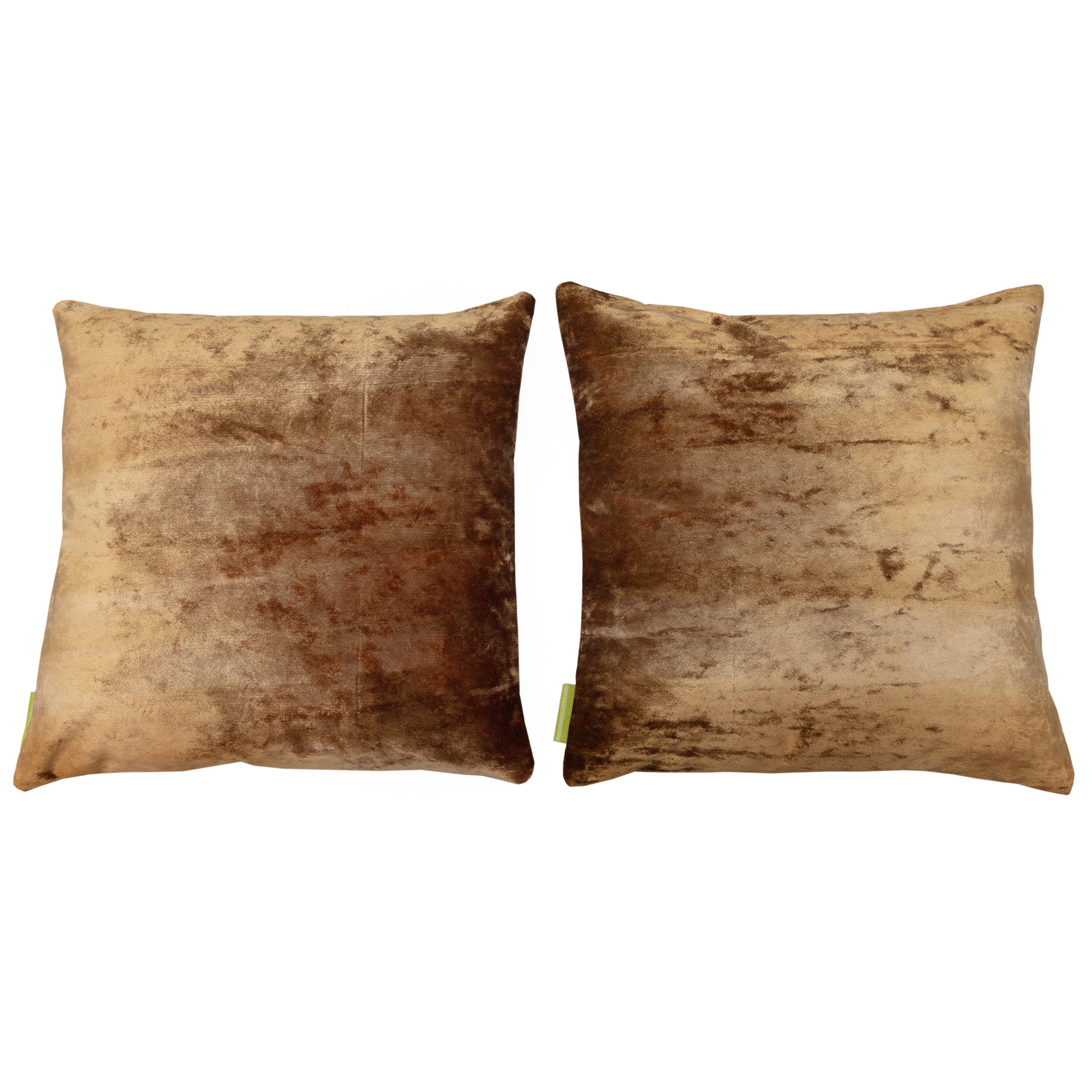 Close-up of green silk fabric detail highlighting the textured gold velvet backing on the 16-inch oriental cushion pair.