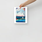 Detailed view of Hiroshige cranes’ feather textures and subtle color gradations on textured washi paper, edition 3 of 8