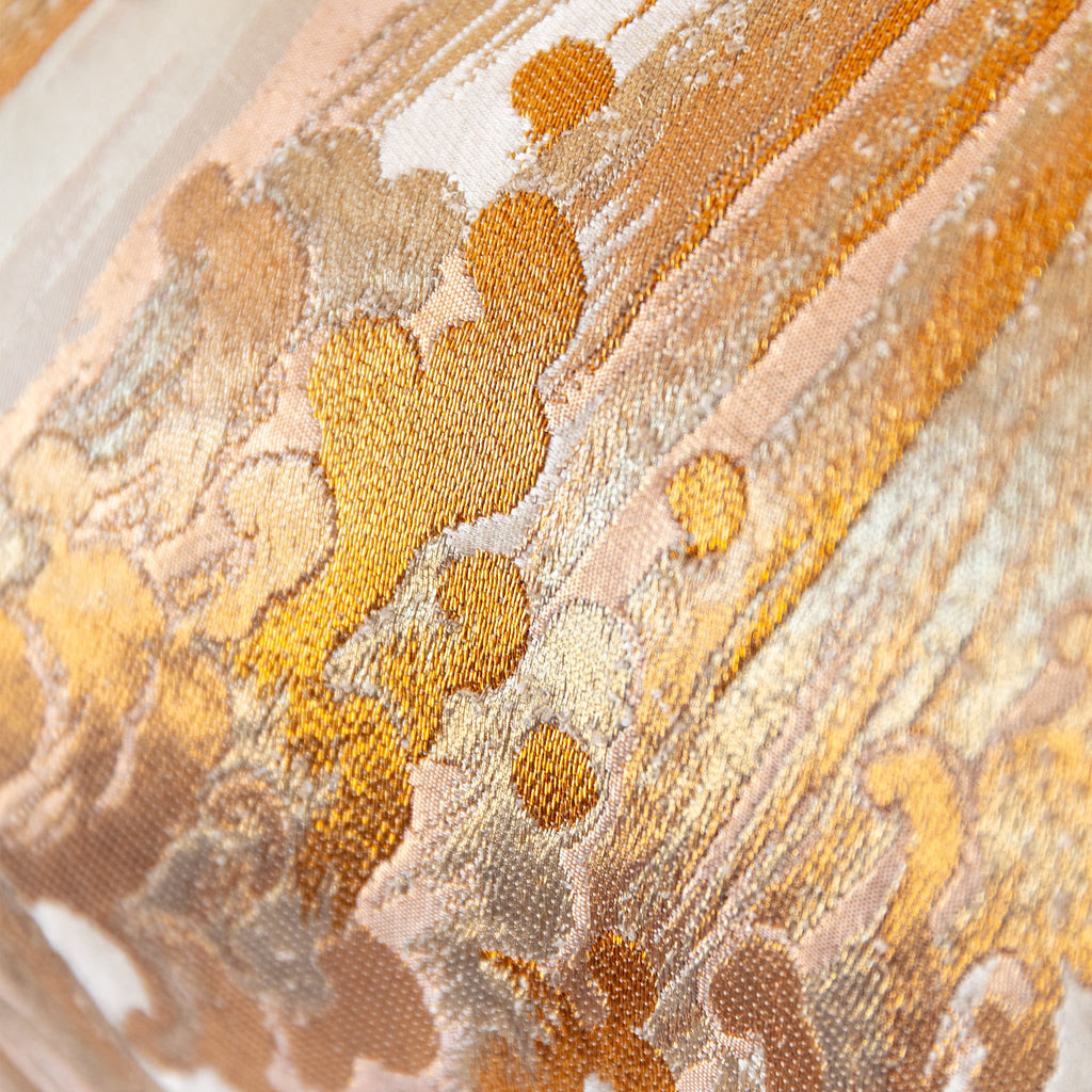 Close-up of araumi wave motif in gold and silver metallic thread on vintage Japanese obi silk
