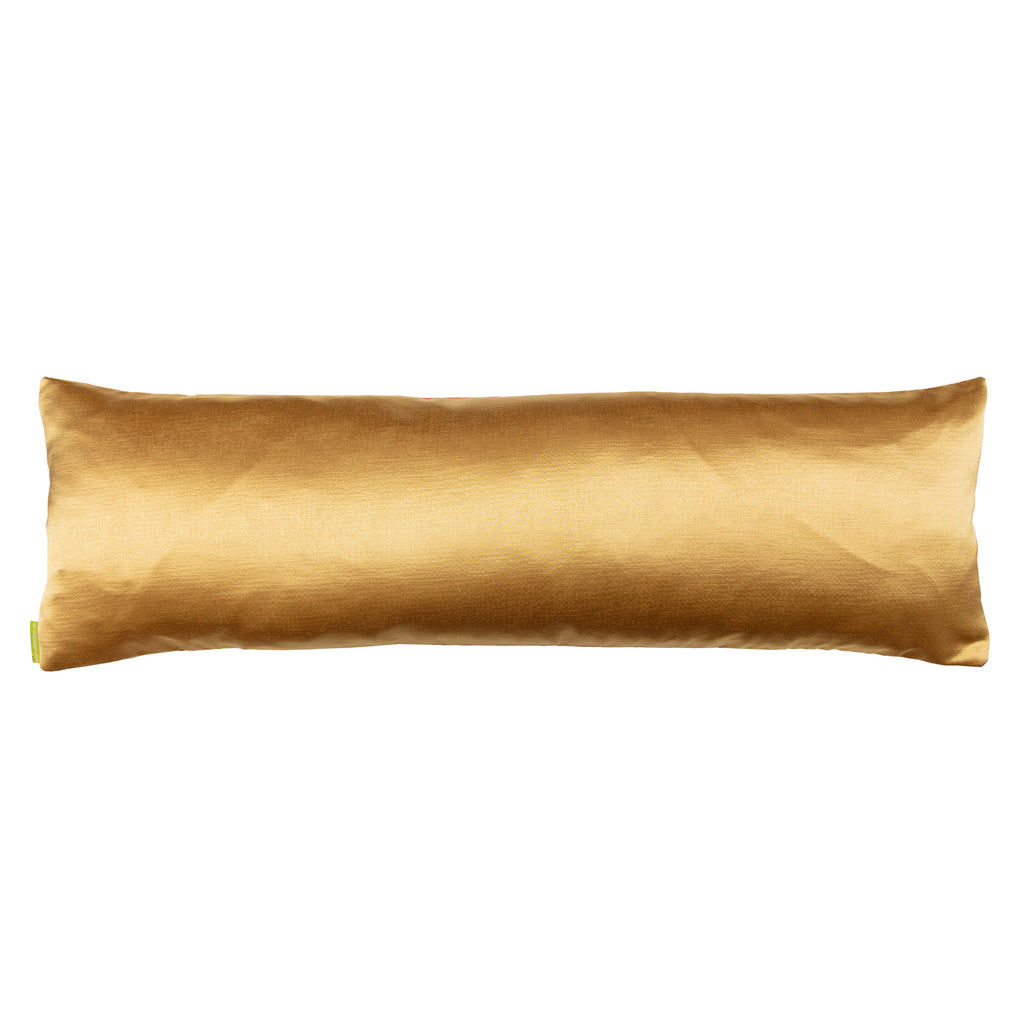 reverse of the long bolster pillow in gold satin