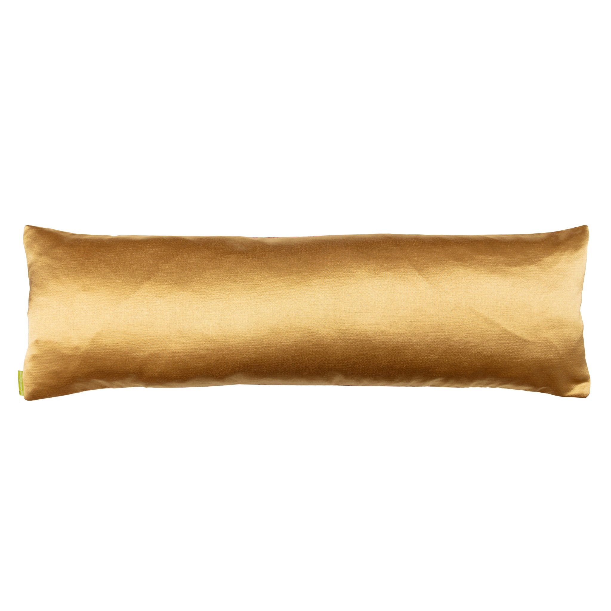 reverse of the long bolster pillow in gold satin