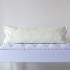 Cream textured velvet reverse of Japanese silk bolster cushion