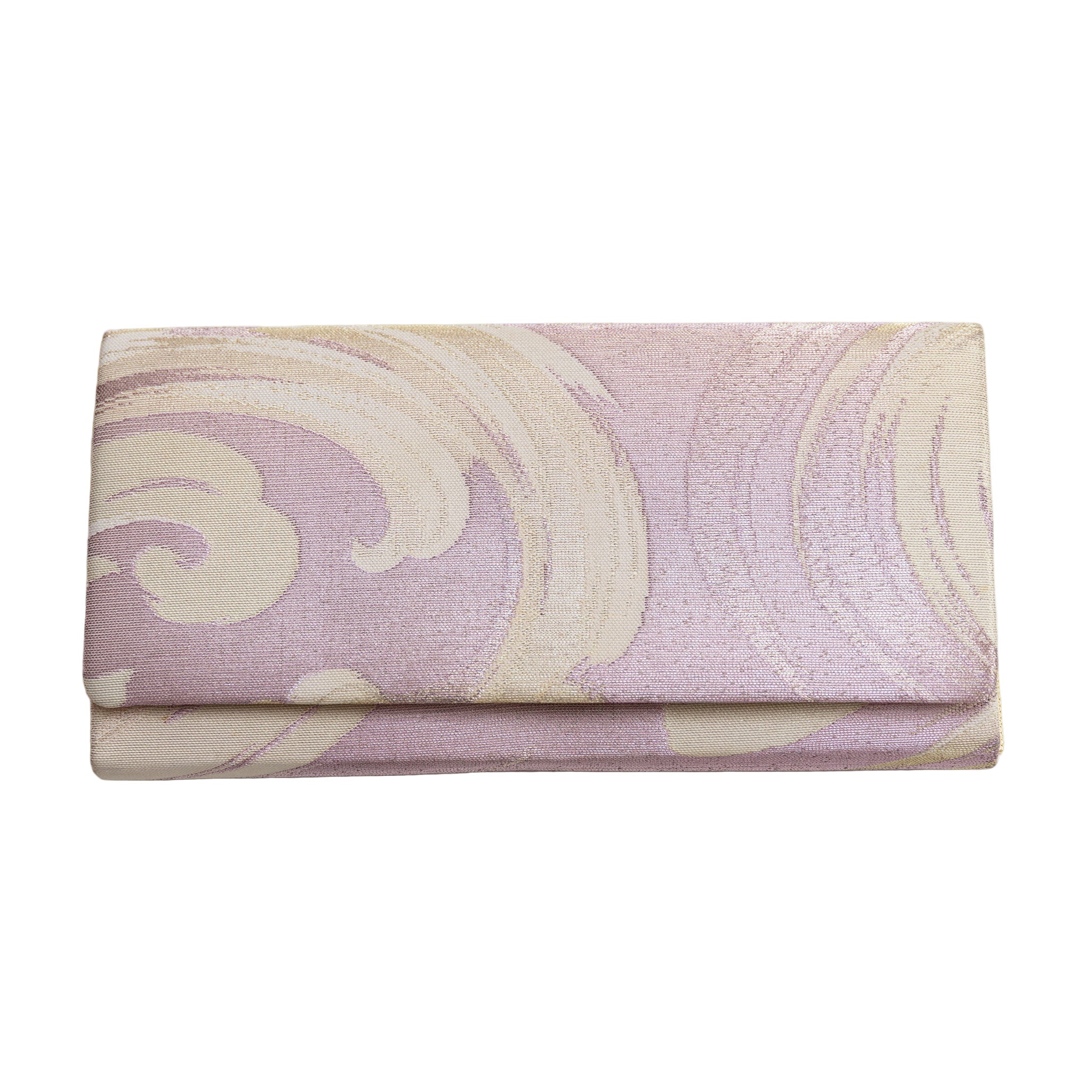Lilac silk vintage Japanese envelope clutch with wave pattern in cream.