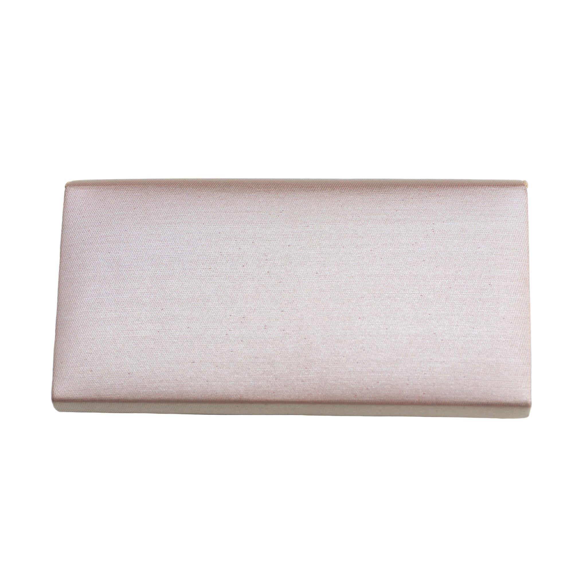 Reverse view of a vintage Japanese silk clutch bag on white background.