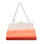 Reverse view of the vintage Japanese silk clutch bag in peach colour ombre with silver metal clasp and chain strap.