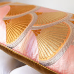 Edge detail showing pink fukuro obi silk and hammered gold satin reverse