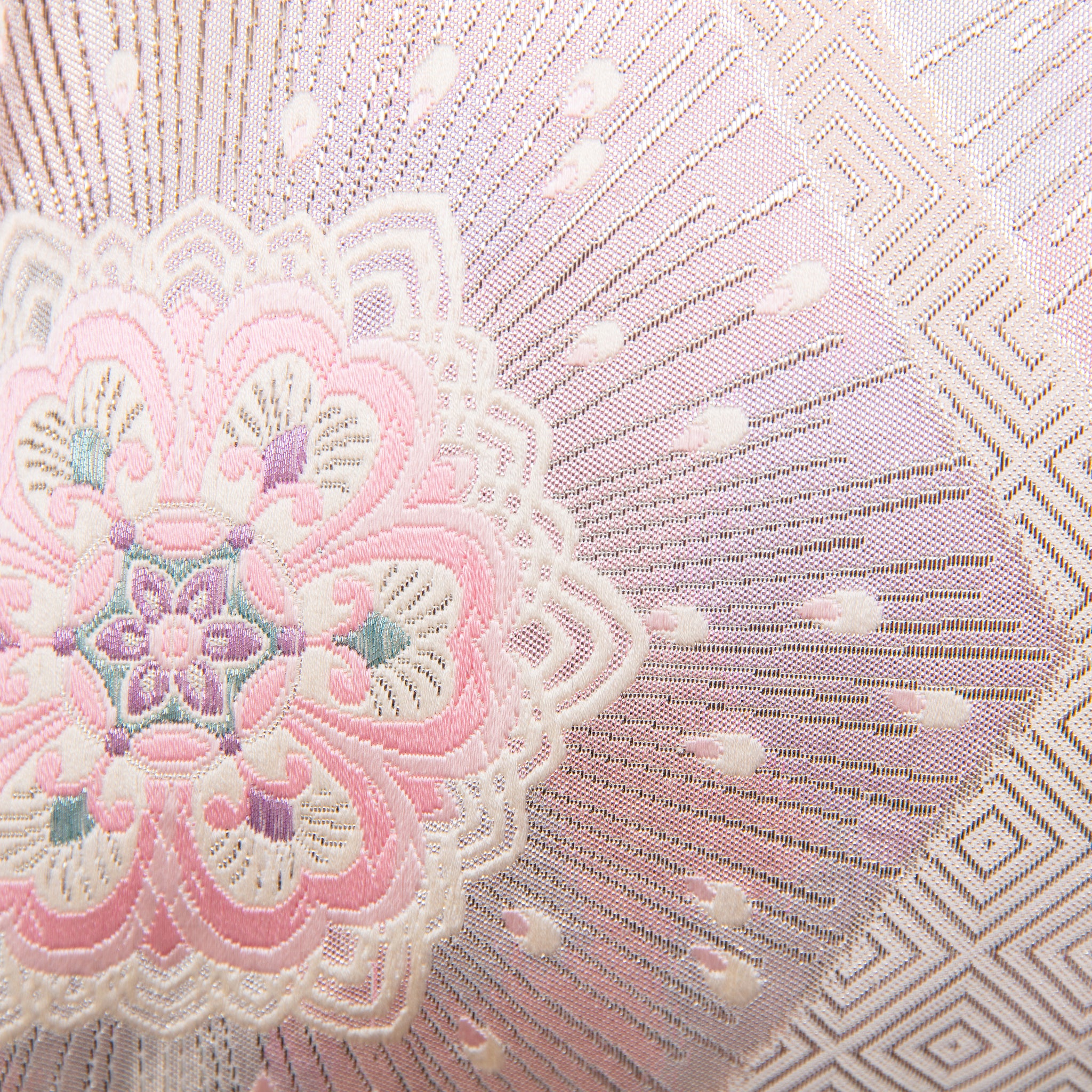 Close up of pattern with silver starburst fortune hexagons and pine bark diamond pattern.