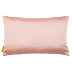 Reverse view of the rectangular obi cushion in blush pink silk on white background.