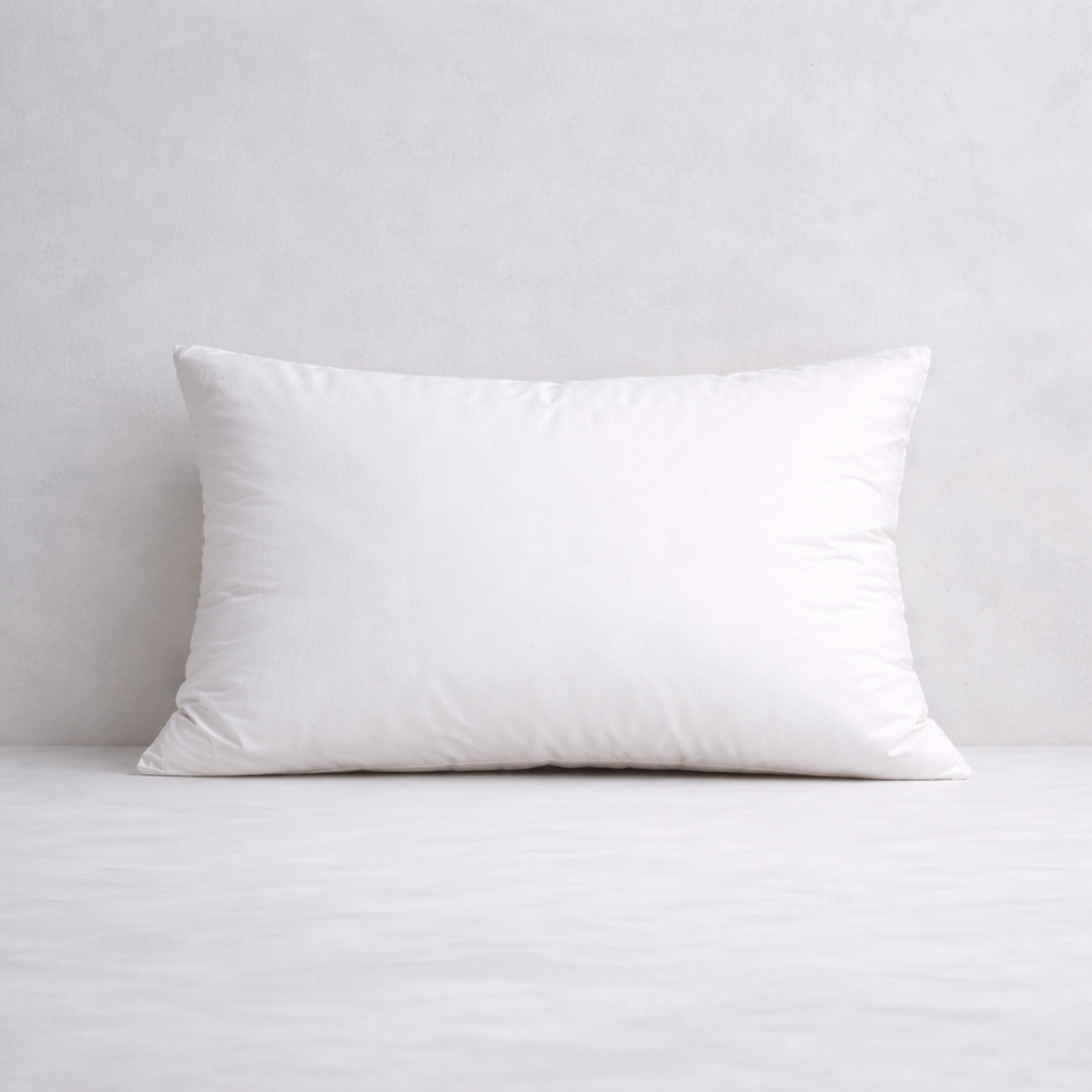 16 x 22 inch rectangular feather cushion insert with white feather filling and soft cotton cover