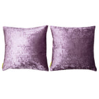 set of 2 square cushions showing lilac purple velvet reverse