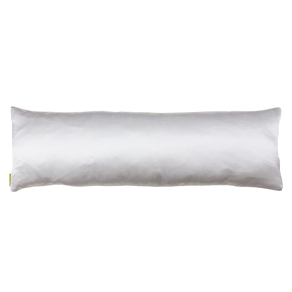 white satin reverse of bolster cushion on white