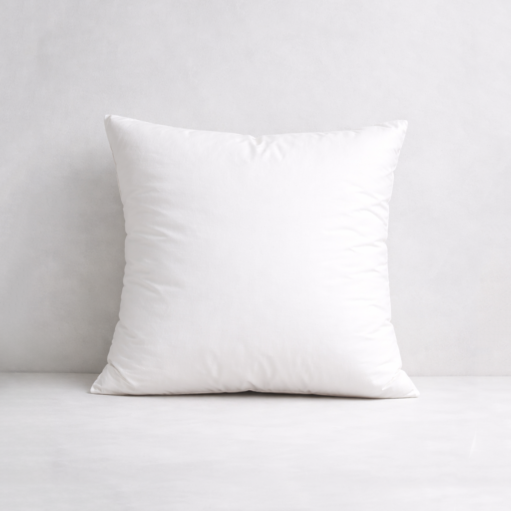 22-inch square feather cushion insert with white cambric cotton cover 