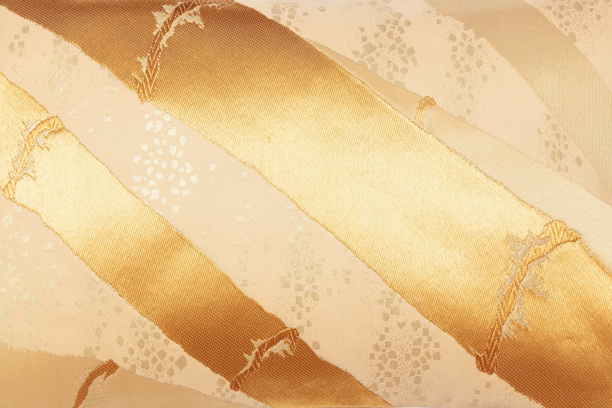 Take (竹) bamboo symbol from a vintage Japanese kimono, gold stems woven in metallic thread on a warm butter-yellow silk ground