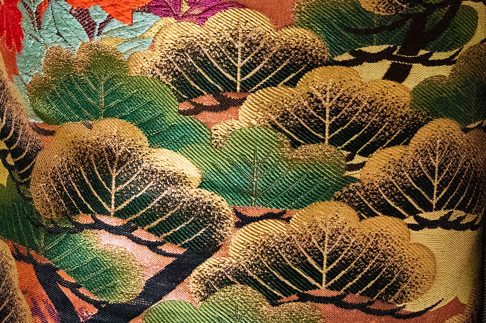 Pine tree motif on vintage Japanese silk textile (Matsu)