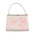 Vintage 1960s Japanese pink and white geometric beaded handbag with beaded handle