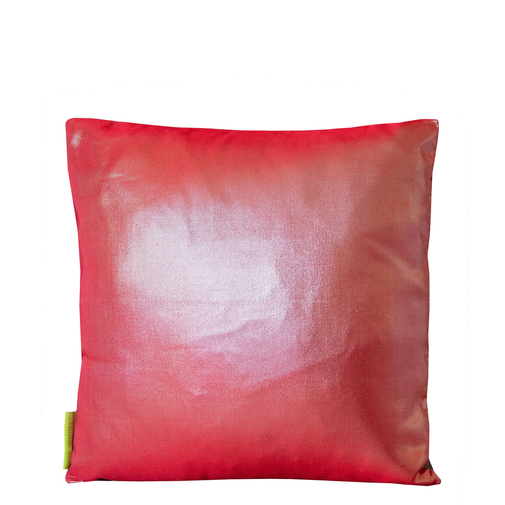 Close-up of the pink silk fabric highlighting the silver geometric embroidery detail on the 1930s Obi cushion, showcasing