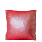 Close-up of the pink silk fabric highlighting the silver geometric embroidery detail on the 1930s Obi cushion, showcasing