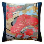 Black 16-inch Obi Pillow with Peach Velvet fabric and Pines embroidery, square shape, Hunted and Stuffed brand, takes