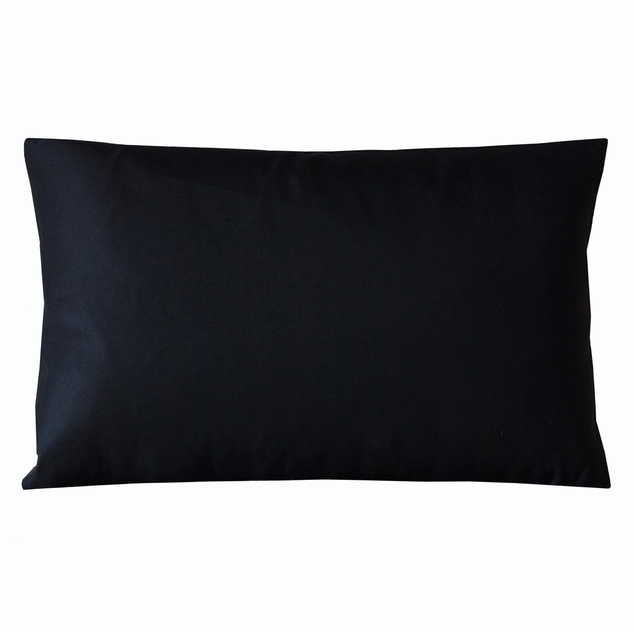 Reverse of the rectangular black silk obi cushion.