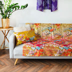 Vintage silk upcycled kimono-inspired throw in muted pastel hues, textured fabric with subtle shimmer, by Hunted and Stuffed