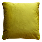 Close-up of the gold satin obi cushion’s intricate chartreuse green velvet piping along the 19-inch edge, highlighting