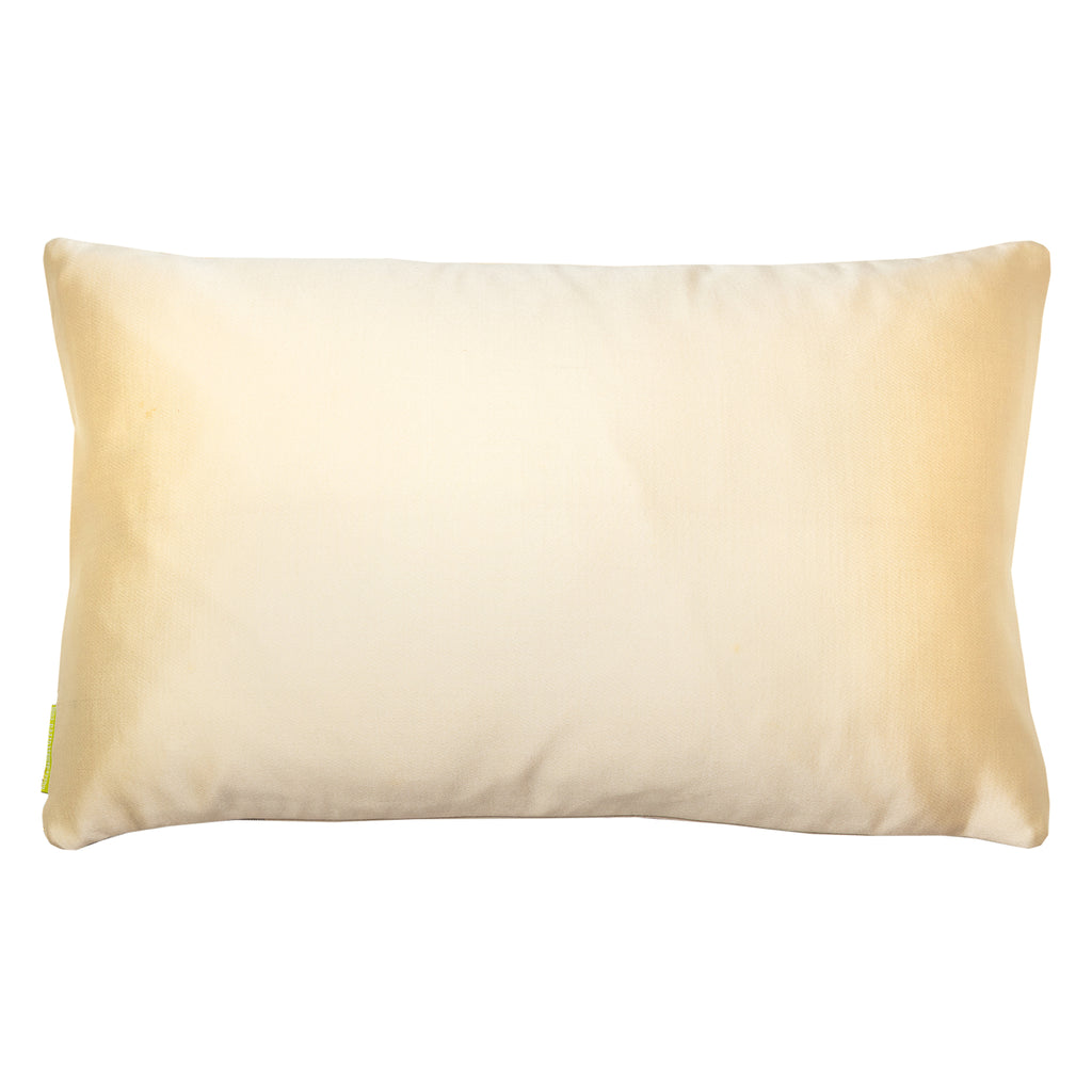 Reverse view of the rectangular obi cushion in vintage cream silk.