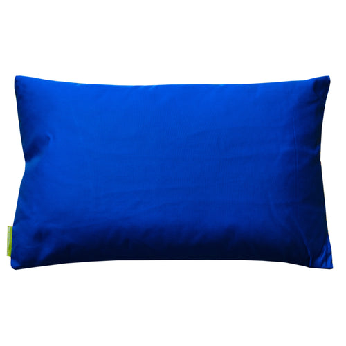 Reverse of the rectangular blue silk obi on white background.